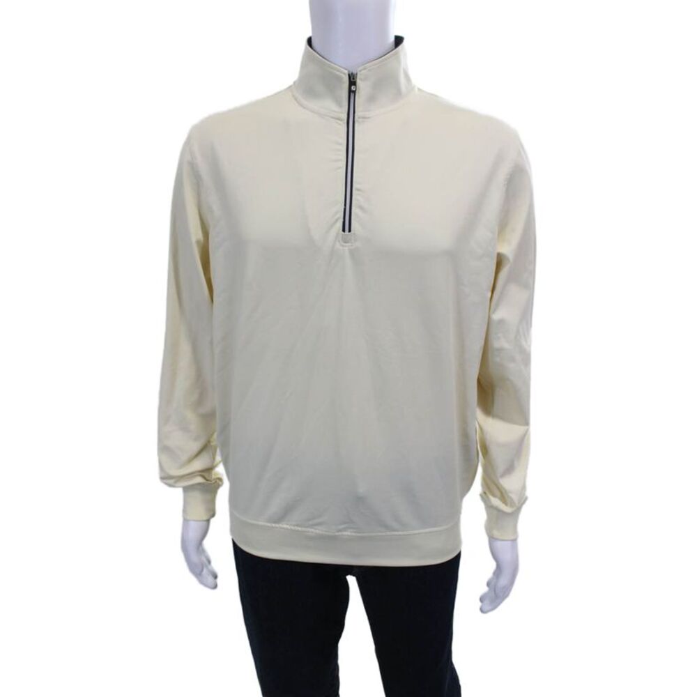 FJ Mens Basic Nylon Zip Mock Neck Hoodie Ivory Size M